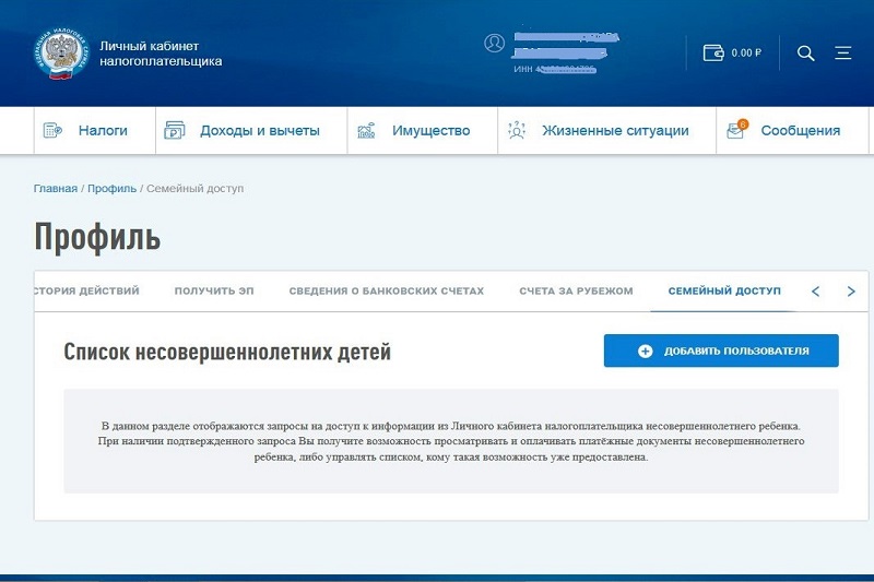 Родители несовершеннолетних собственников могут открыть им «Личный кабинет налогоплательщика»